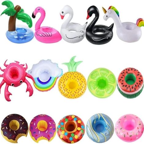 Porte-gobelets gonflables, lot de 15, flotteurs pour boissons, porte-gobelets gonflables, sous-verres flamants roses pour fête à la piscine (1/4)
