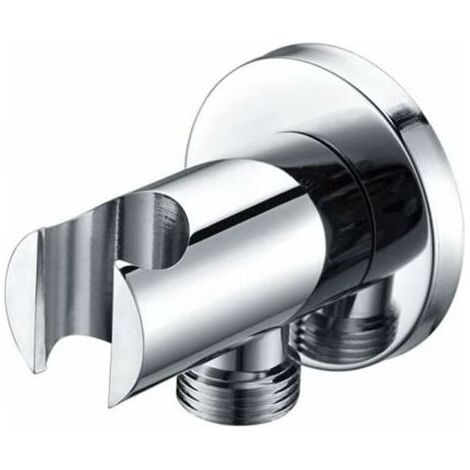 Support de douchette à main, coude de raccordement mural avec support de douche, support rond pour pommeau de douche, coude de douche universel avec support de douche/raccord (argent) (1/4)