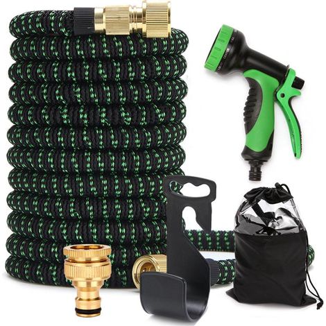 15m/50FT Tuyau Arrosage Extensible Haute Pression avec 8 Fonctions Pistolet pour Nettoyage et Arrosage Vert (1/5)