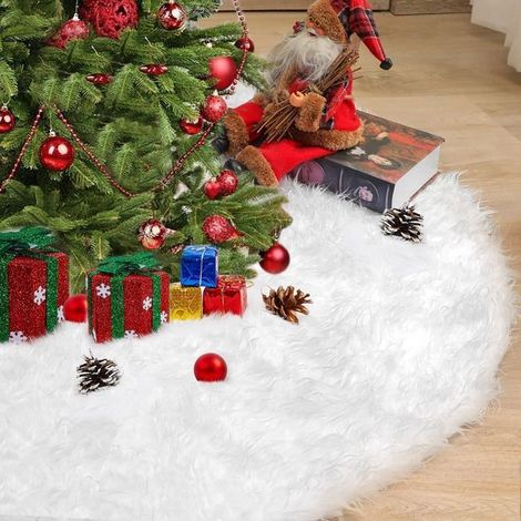 1pc Jupe de sapin de Noël, housse décorative pour sapin de Noël, tapis de sapin blanc, 120 cm de diamètre (1/4)