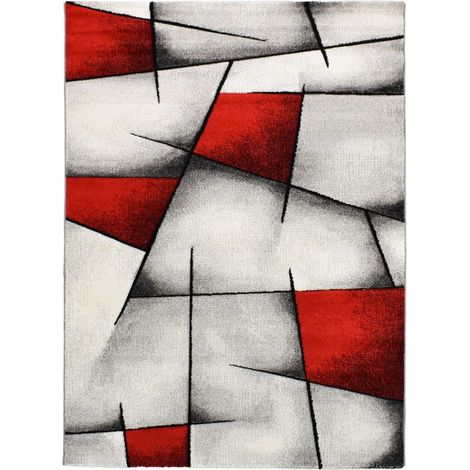 Tapis salon et chambre 140x140 rouge carré tissé motif géométrique ULTIMA (1/5)