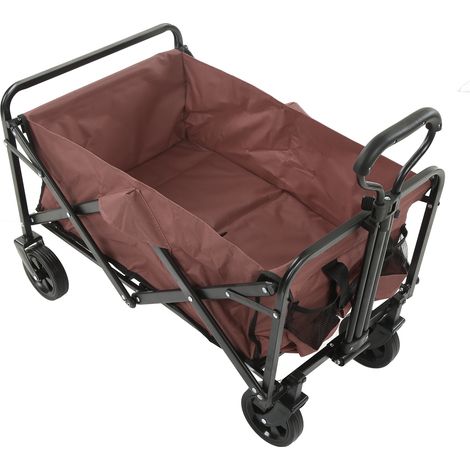 Chariot de camping pliable à quatre roues, portable, en tissu Oxford, pour pique-nique et pêche, marron. (1/5)