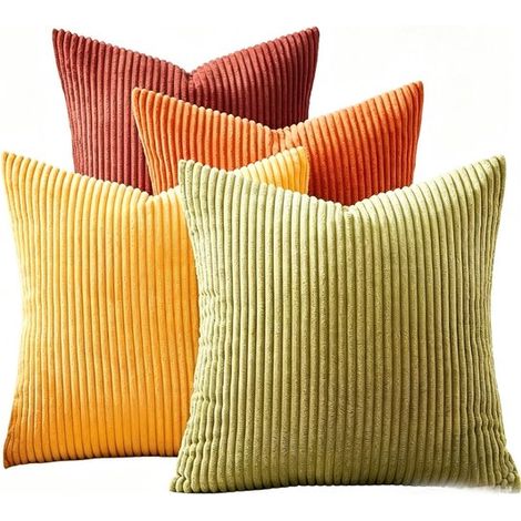 Ensemble de quatre housses de coussin pour canapé, housse de coussin décorative style bohème, 45 x 45 cm, housse de coussin en velours côtelé, avec fermeture éclair, pour canapés (1/5)