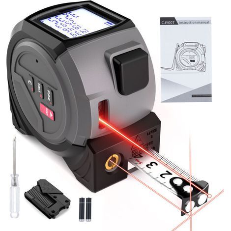 Télémètre Laser 3 en 1, Mètre Ruban de 5M Rechargeable, Outil de Mesure avec Crochet Magnétique Mobile et Laser de 40M, Mode Pythagore, Unité à Changement Libre (1/4)