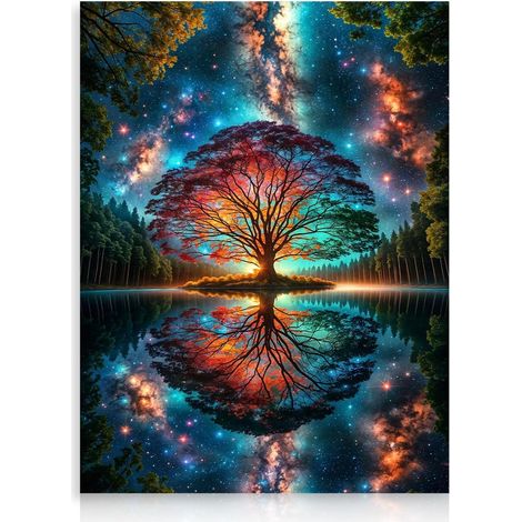 Œuvre Murale Abstraite de l'Arbre de Vie, Reproduction Colorée d'une Peinture de Forêt Fantastique pour la Décoration de Chambre ou Salon 30x40 cm Sans Cadre (1/5)