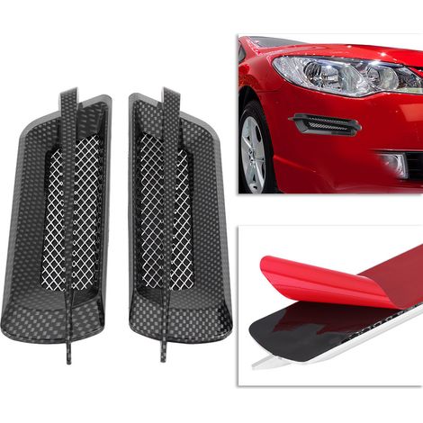 Paire de 2 grilles d’aération latérales en fibre de carbone pour voiture, autocollants décoratifs universels d’admission d’air (1/5)