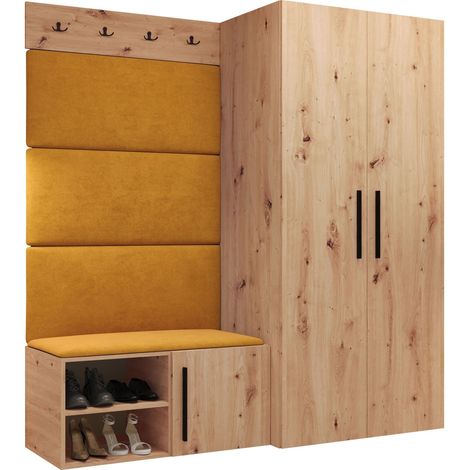 Meuble d'entrée Nitos I, Chêne Artisan, 191x164x50cm, Stratifié, Tissu, Murale, À poser