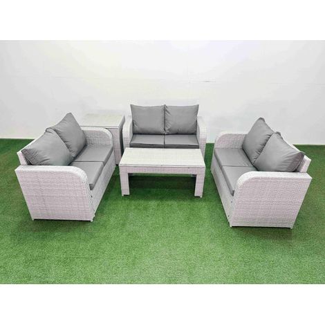Fimous 6 Seater PE Wicker Rattan Furniture Sofa Sets with Oblong Coffee Table 2 Seater Love Sofa Side Table Light Grey (1/4)