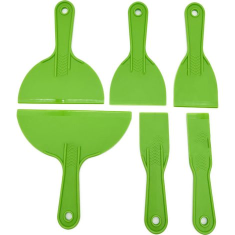 Lot de 6 grattoirs à mastic en plastique souple jetables pour enduire et réparer la peinture, vert (1/5)
