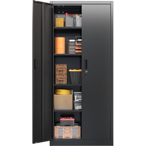 AOBABO Metall-Werkzeugschrank, Stahl-Garagenschrank, Werkzeugschrank mit 4 Regalen, abschließbarer Metallschrank, Maße 173x76x38 cm, Schwarz (1/5)