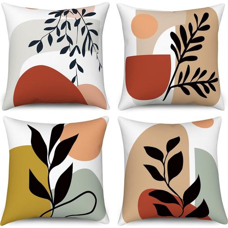 Kissenbezüge im Bohemian-Stil, 50x50cm (4er-Set) – mit abstrakten Mustern von Blättern, Pflanzen, Sonnenuntergang und Sonnenaufgang. (1/5)