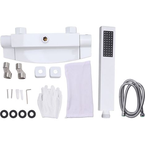 Pommeau de douche cascade mitigeur mural double commande baignoire avec douchette filetage G1/2 blanc (1/5)