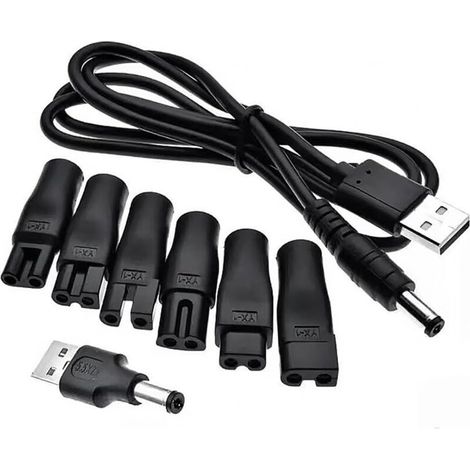 Câble d'alimentation USB 5 V Compatible,USB pour Tondeuses électriques,Shaver Charger Kit,Kit de Chargeur de Rasoir 5V Universel,Cordon d'alimentation avec 6 Types de Prises (1/4)