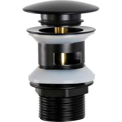 Bonde de lavabo universelle G1 1/4" en laiton à clapet pour évier avec trop-plein, système clic-clac, installation sans outil, noir mat (1/5)