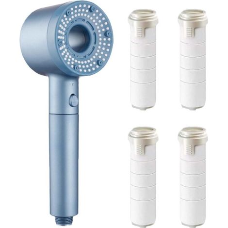 Chrome Water Saving Shower Head, Replaceable PP Cotton Filter, Anti-Limescale Shower Head, 5 Spray Modes, Shower Heads and Handheld Showers, Shower Filter, Shower Head (Blue) (1/5)