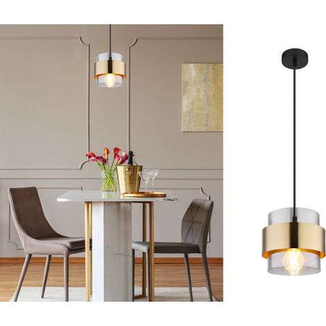 LED Pendelleuchte mit Rauchglas Lampenschirm und Messingring, Ø 18cm (1/5)