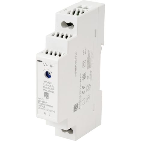 TRU COMPONENTS TC-13713364 Alimentation rail DIN Consommation (veille) 0.3 W 24 V/DC 0.625 A 15 W Nbr. de sorties:1 x C
