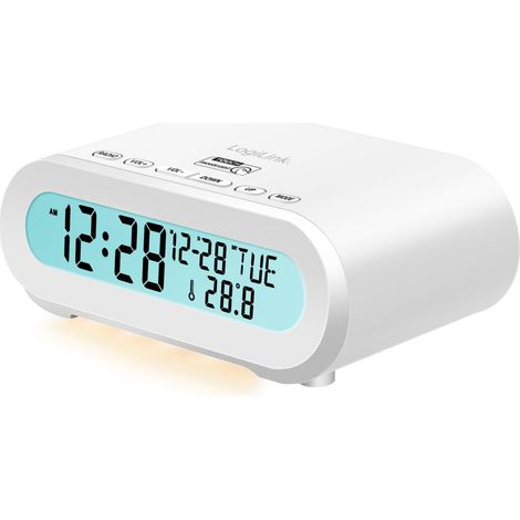 Radio reloj Temperatura/Humedad USB-C/Funcionamiento con batería Blanco