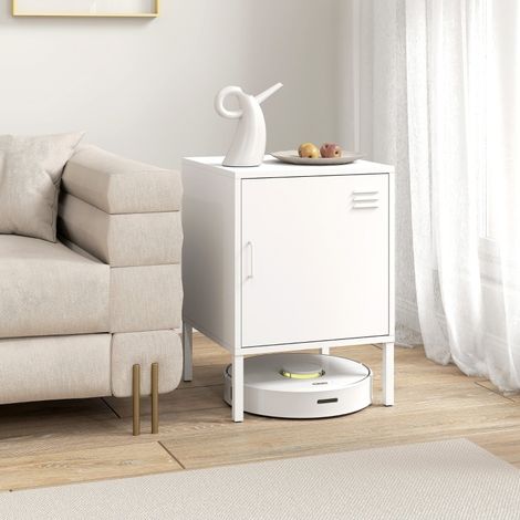 Mesita de Noche con 1 Estante Ajustable en 3 Alturas y Patas Regulables, para Dormitorio, Acero, Blanco, 40 × 40 × 56 cm (1/5)