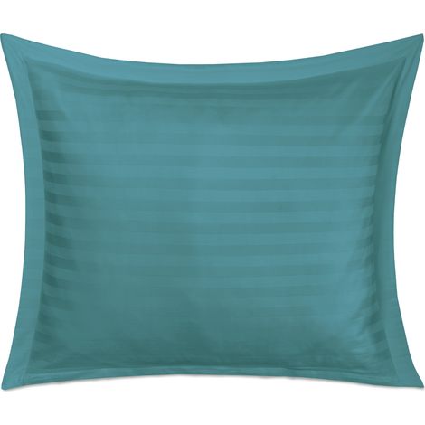 Funda de almohada de 70x80 cm, de algodón con fibra de bambú, a rayas, color verde mar.