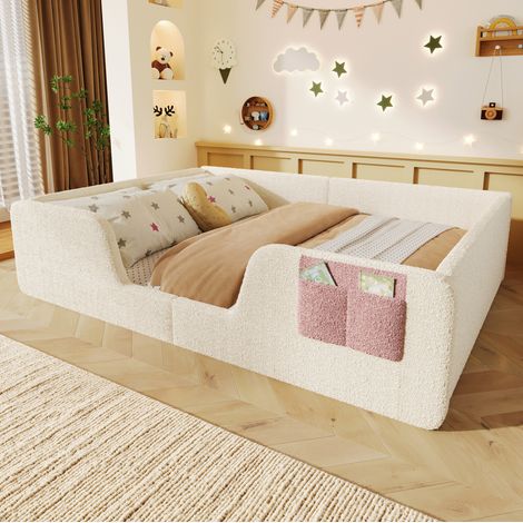 Cama infantil tapizada con barandas extraíbles HAVRYA (1/5)