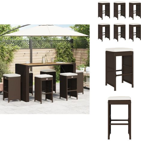 Tabourets de bar jardin coussins lot de 6 marron résine tressée - Tabouret De Bar De Jardin - Tabourets De Bar De Jardin - Tabouret - Tabouret De Jardin (1/5)