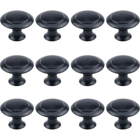 Lot de 12 boutons ronds de 2,5 cm de diamètre, matériel d'armoire noir plat avec vis de montage (1/3)