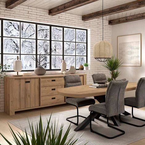 Ensemble séjour table Castella + buffet aspect bois finition Castel Oak - ANATOLE (1/4)