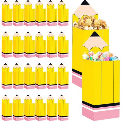 Lot de 24 Boîtes à Bonbons Forme Crayon, pour La Rentrée Scolaire, Forme de Crayon, Boîte à Pop-corn, Boîtes à Collation pour Bonbons, Biscuits, Beignets, Fête Décoratives (1/5)