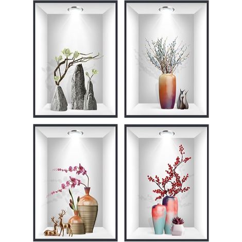 2 Pièces Stickers Muraux Vase 3d Sticker Muraux 3d Plante Autocollant Muraux Plante pour Vase Amovibles pour Salon Cuisine Chambre Maison, 30 80cm (1/5)