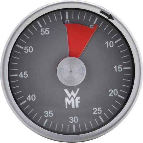 WMF - Timer magnetico a breve termine in acciaio inox Cromargan con 60 minuti e indicatore del tempo residuo, allarme acustico (1/4)