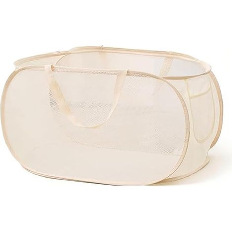 Panier à Linge Pliable en Maille Pop Up Corbeille 36 x 36 x 58 cm Salle Bain Chambre Voyages Rangement Maison Beige (1/5)