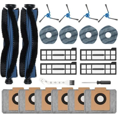 Lot de 22 accessoires pour robot aspirateur Eufy X10 Pro Omni, pièces de rechange comprenant 2 brosses principales, 4 filtres, 6 sacs à poussière, 4 tampons de nettoyage, 4 brosses latérales, 1 brosse (1/4)