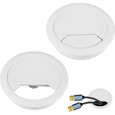 2 PCS Passe Cable Bureau 60 mm, Passes-Câbles de Bureau en Plastique Blanc, Cache Trou Bureau pour Organisation des Câbles, Installation Facile sur Bureau et Plan de Travail (1/5)