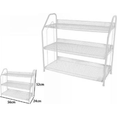 Scarpiera Porta Scarpe 3 Ripiani Piani In Metallo Bianco Mobile Salvaspazio67859