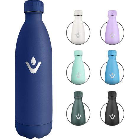 Gourde Inox 1L, Gourde Isotherme Réutilisable, Bouteille d'eau Acier Inoxydable, Étanche Double Paroi, Gourde Sport sans BPA, Bouteille Isotherme pour École, Sport, Bureau, Gym, Yoga, Camping (1/5)