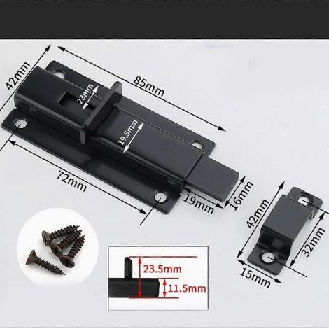 Loquet de porte avec vis, loquet de portail pratique en acier inoxydable, pour portes, fenêtres, clôtures, noir (1/4)