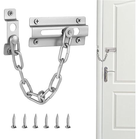 Cadena para puerta - Cerradura de seguridad - Acero inoxidable - Protección antirrobo para el hogar y el hotel - Acabado niquelado - Plateado (1/5)