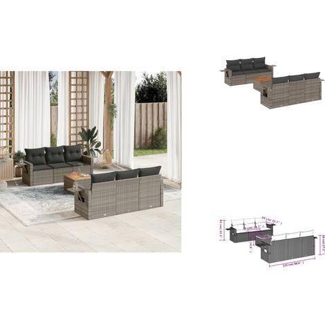 7-tlg. Garten-Sofagarnitur mit Kissen Grau Poly Rattan - Gartenmöbel - Gartensorte - Lounge Set - Rattan Möbel - Outdoor Furniture (1/3)