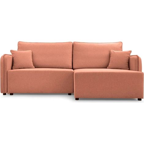 BONNIE - Canapé d'angle convertible tissu lisse 3 places - Terracotta - Droit