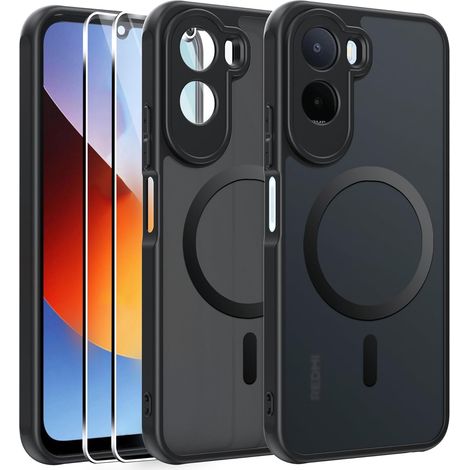 Magnétique Coque pour Xiaomi Redmi A7 Pro 4G/POCO C81 Pro Case avec MagSafe avec Verre Trempé Protection écran Silicone Souple + PC Givré Coque, Etui Translucide Mat Arrière Housse (1/5)