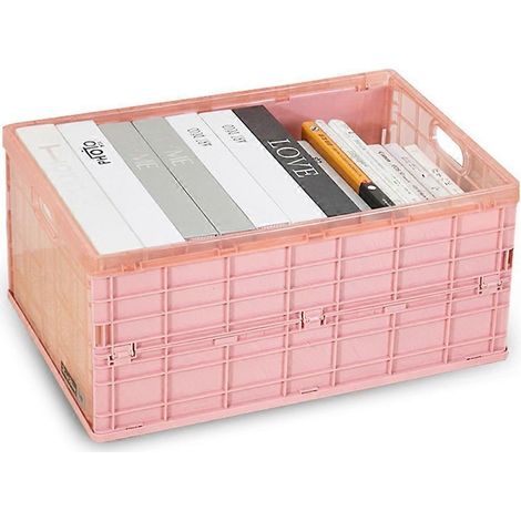 Boîte de rangement pliable en plastique rose pour voiture, 30 x 22 x 14 cm, poignée ergonomique, 1 pièce (1/5)