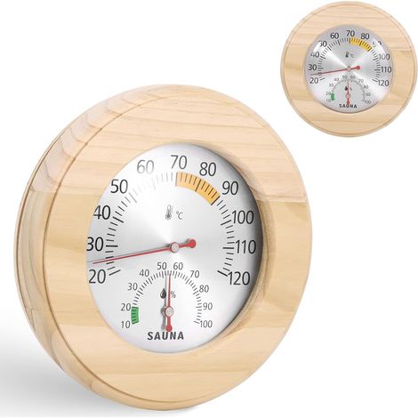 1 - Thermomètre - Hygromètre - Mesure mécanique - Sans pile - Pour sauna et hammam - Couleur bois - 18x18x3cm (1/5)