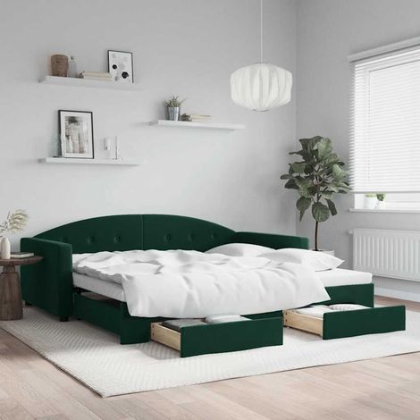 Tagesbett Ausziehbar mit Schubladen Dunkelgrün 100x200 cm Samt
