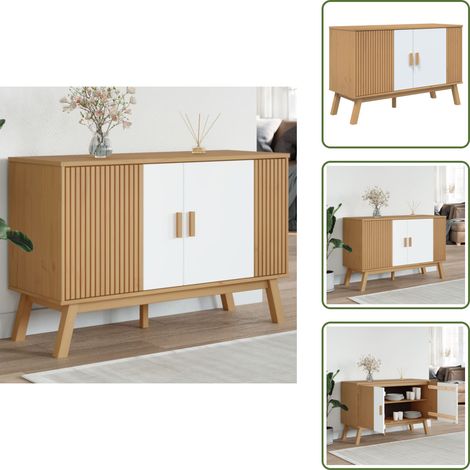 The Living Store Buffet OLDEN blanc et marron 114x43x73,5 cm bois massif de pin - Buffet scandinave (1/5)