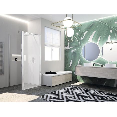 Paroi de douche fixe latérale Paama Silver et verre transparent extensible 78-81 cm - montage avec autre paroi - NOVELLINI DIFFUSION FRANCE