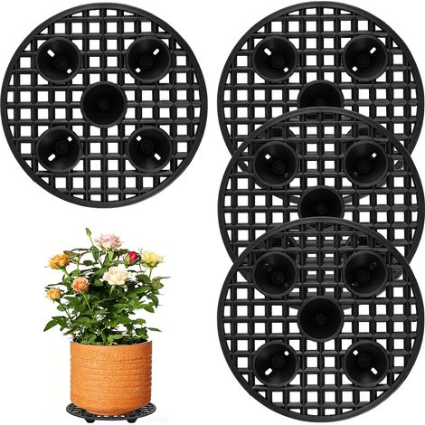 Lot de 4 Grilles de Drainage pour Pot de Fleurs Rondes 20cm, Support Surélevé en Plastique pour Plantes Intérieur Bonsai Jardin, Noir (1/5)