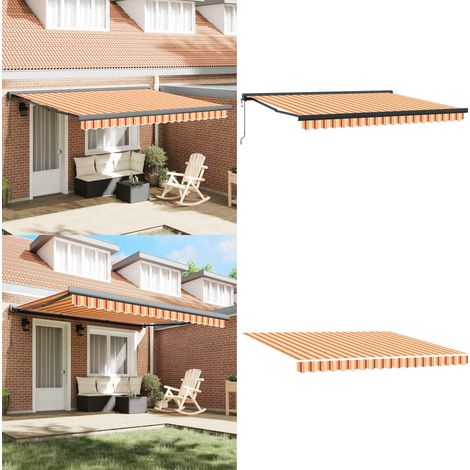 Auvent rétractable jaune et blanc 4,5x3 m tissu et aluminium - Auvent Retractable - Parasol - Abri Solaire - Protection Solaire - Jardin - Home & Living (1/5)