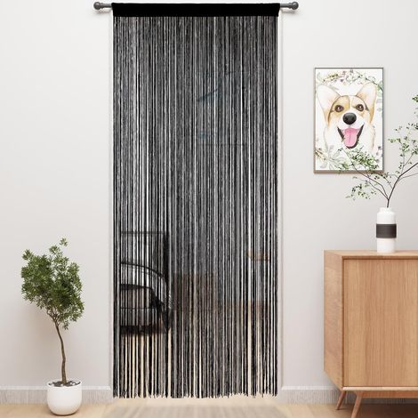 Lot de 2 rideaux à fils, noirs, 100 x 200 cm, pour porte, séparateur de pièce, protection contre les mouches ou décoration, peut être raccourci et lavable (1/5)