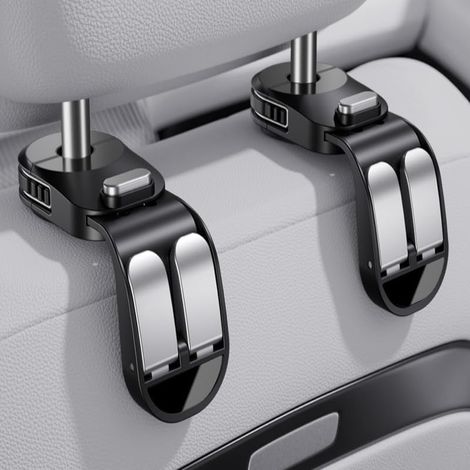 Accesorio multifuncional para coche con gancho giratorio doble para los respaldos de los asientos traseros. (1/3)